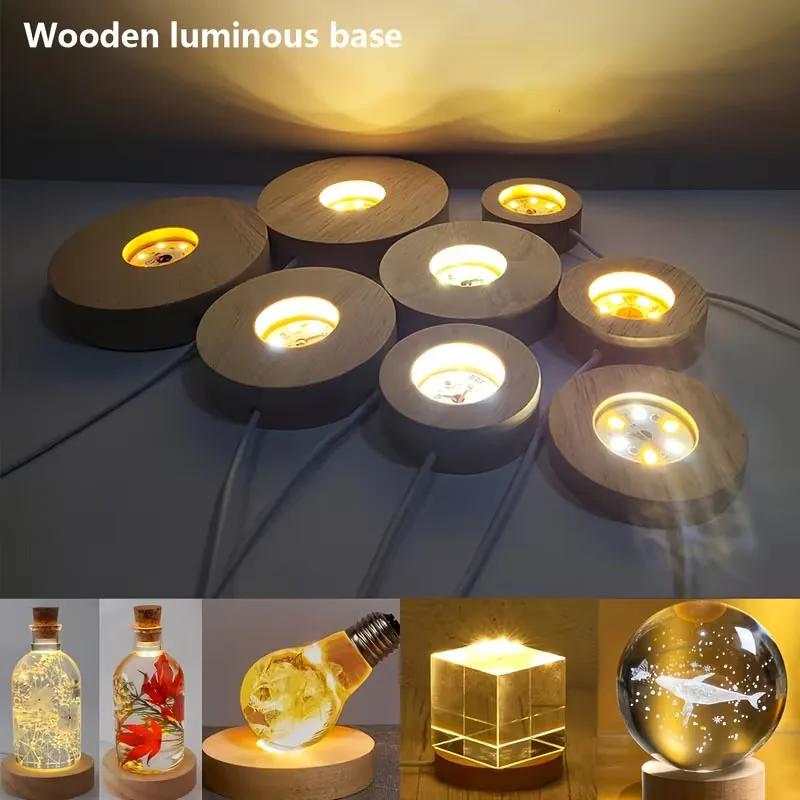 Resin Art Stand - Ahşap Yuvarlak LED Gece Lambası Tabanı