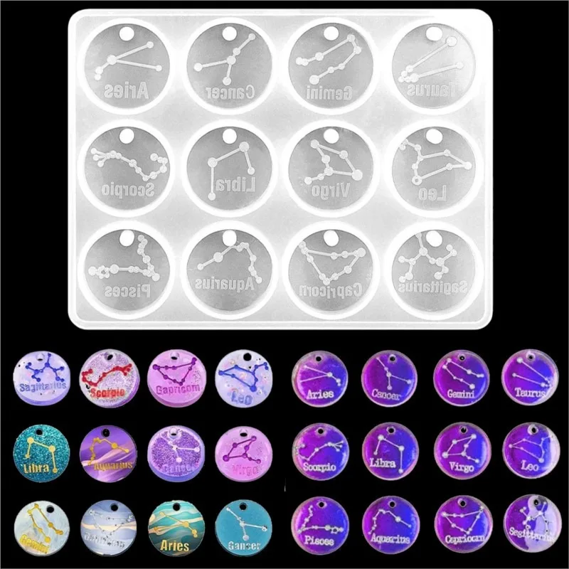 Resin Art Kit With Molds - 12 Zodyak Takımyıldızı Reçine Kalıpları Yuvarlak