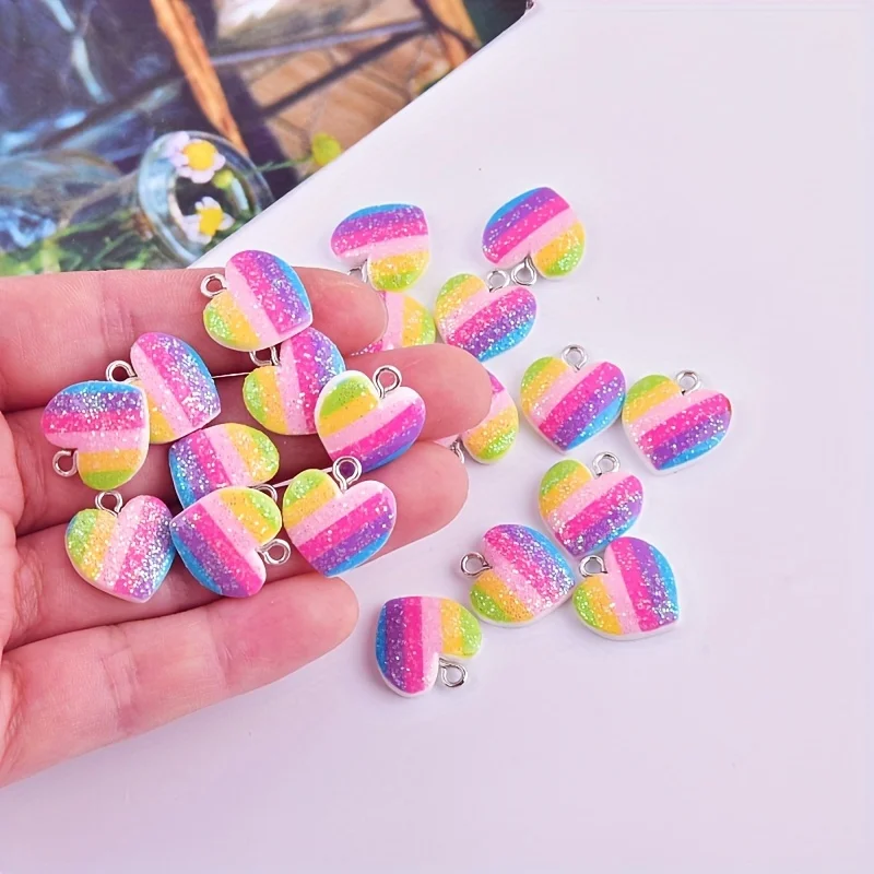 Resin Art Engagement - 10 adet renkli kalp reçine takılar