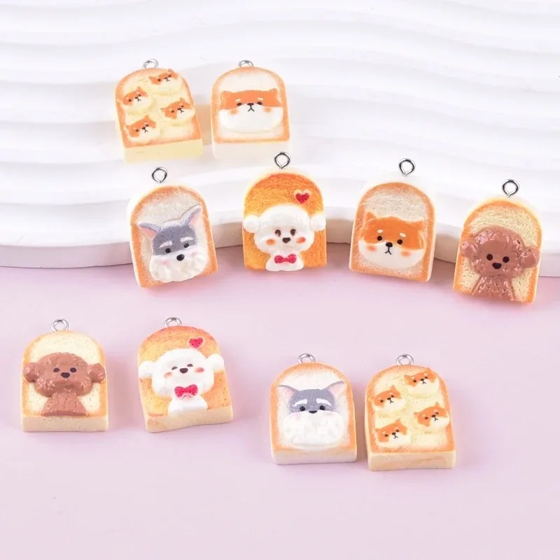 Resin Art Decor - 10 adet sevimli tost köpek reçine