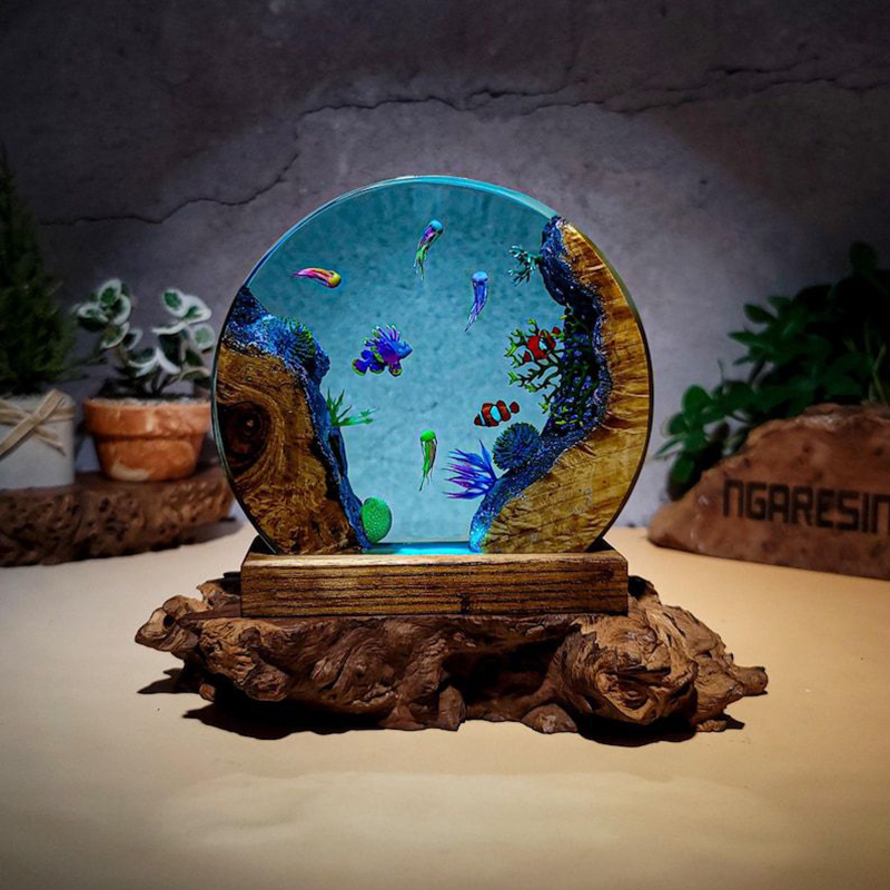 Resin Art Decor - Okyanus Akvaryumu Organizma Reçine Masa Lambası
