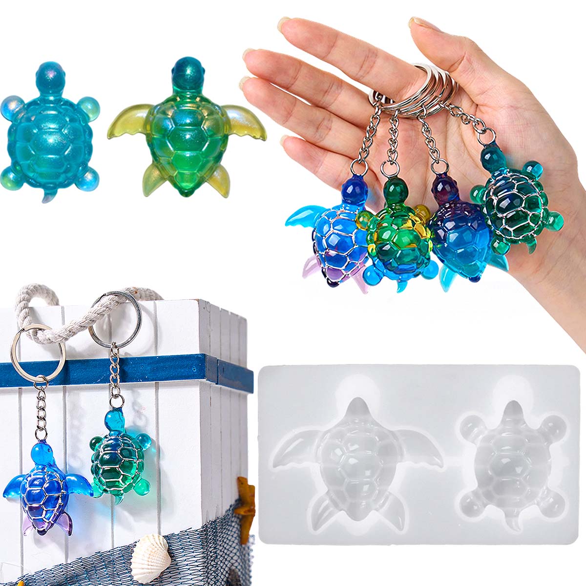 Resin Art Kit With Molds - 3D Deniz Kaplumbağası Anahtarlık Silikon Kalıp
